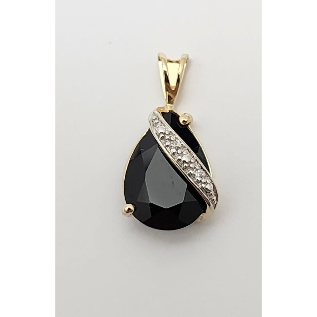 14k Solid Two Tone Multi Color Gold Teardrop Black Onyx  Diamond Charm Pendant